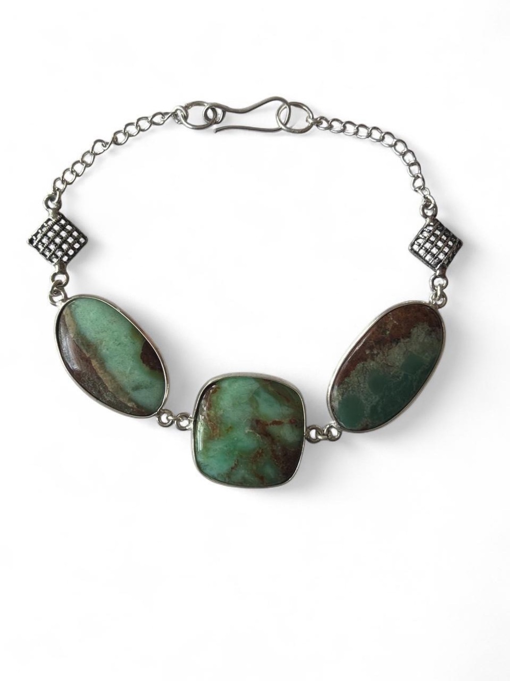 Silver tone artisan chrysoprase bracelet